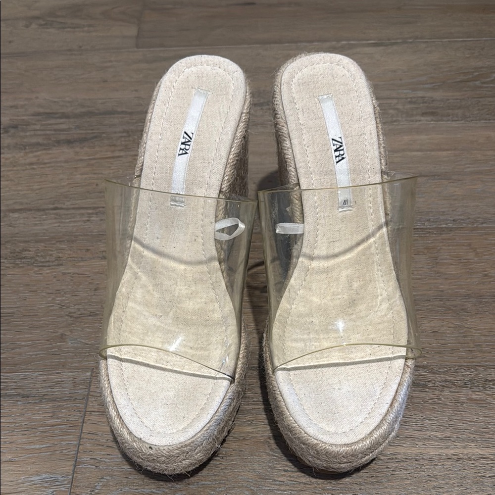 Zara Cream Espadrilles with Platform Sole and Clear Strap